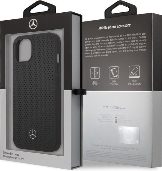 Mercedes-Benz hoesje geschikt voor Apple iPhone 13 - Leer Back Cover - Zwart/Perforated