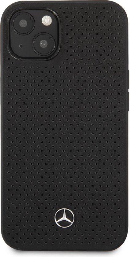 Mercedes-Benz hoesje geschikt voor Apple iPhone 13 - Leer Back Cover - Zwart/Perforated