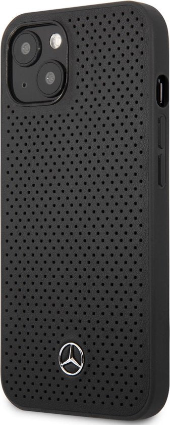 Mercedes-Benz hoesje geschikt voor Apple iPhone 13 - Leer Back Cover - Zwart/Perforated